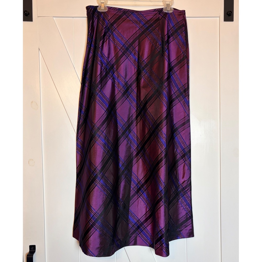 JS Boutique Purple Plaid Metallic Maxi Skirt Size 12 A-Line Formal Holiday - Picture 2 of 11